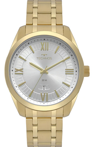 Relógio Masculino Technos Analogico 2115msn/4x - Dourado Fundo Prateado