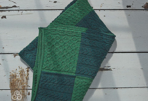 Irish Knit Blanket Merino Wool Patchwork Intarsia Throw...