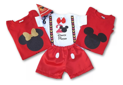 Conjunto Bebe Smash Cake Mouse Con Playeras De Mamá Y Papá Rojo 12 M