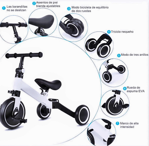 Triciclo 3 En 1 Niños Bicicleta Equilibrio Pedales Scooter Color Blanco