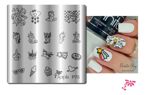 Imagem 3 de 9 de Kit Placas E Carimbos De Unhas Unicórnio P75