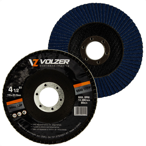 5un Discos Flap 4.1/2 Polegadas Grão 120 - 115mmx22mm Volzer