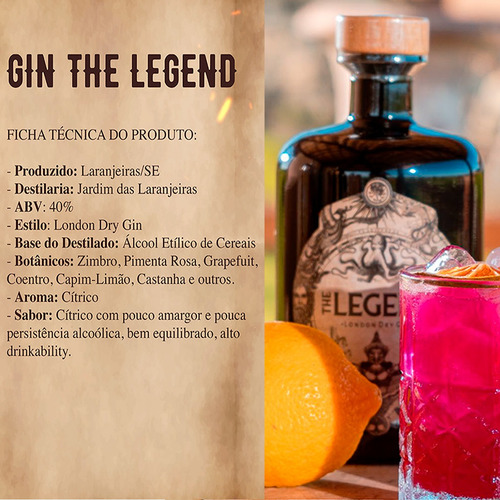 Gin The Legend 700ml - Bebida Tropical Puro Drink Coquetel
