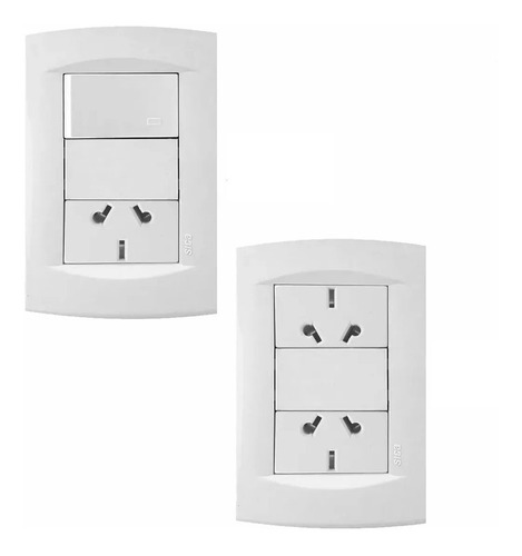 Imagen 1 de 8 de Pack 10 Llave Luz Punto Y Toma + 10 Doble Toma Sica Life