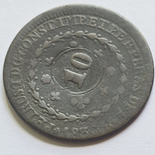 Moeda 20 Réis 1830 R Rio Com Erro Defeito Boné Carimbo De 10 (Usado)