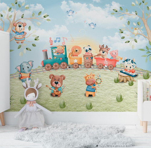 Papel De Parede Safari Trenzinho Quarto Infantil 8m² Vr592 