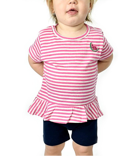 Conjunto Para Bebe Remera Manga Corta + Short Nena Algodón