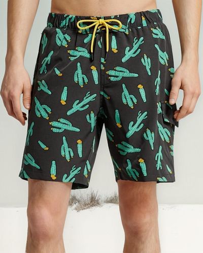 Short De Playa Marca No Retreat Cactus Print Black Talla- L.