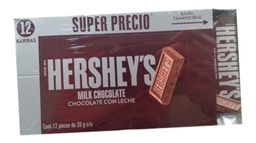 Hersheys Chocolate Con Leche barra 12 Pz De 20g C/u