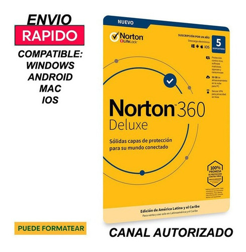 Imagen 2 de 5 de Norton 360 Deluxe Antivirus 5 Dispositivos 1 Año Original
