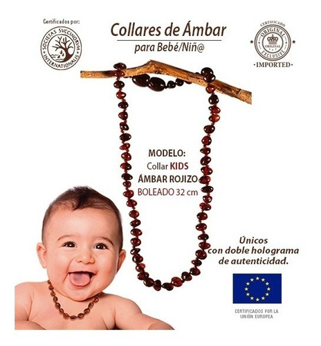 Collares De Ámbar Báltico Para Bebé Rojizo 32cm
