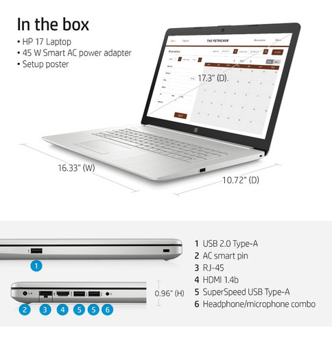 Hp 17.3 Fhd I5-1135g7 8gb Ram 512gb Ssd Win 11 17-by4061nr Color Natural Silver