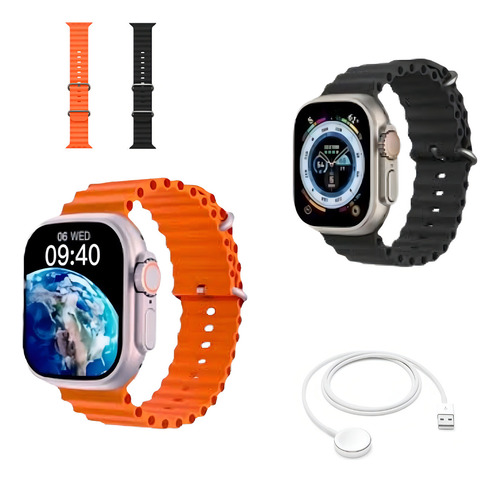 Smartwatch W68+ Microwear Ultra Max Series 8 Nfc Tela 2.02 Cor do bisel Metal Desenho da pulseira Silicone Oceano Laranja