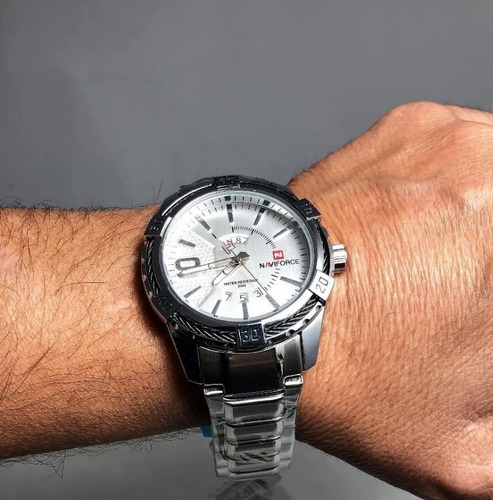 Relógio Masculino Naviforce Aço Inox Prata 9117 Importado
