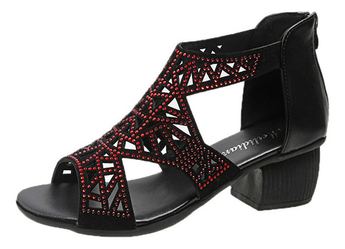 Sandalias De Tacón Medio Con Cremallera Trasera Para Mujer,