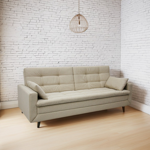 Sofá Cama New Jully 208cm Linoforte Com Braços Pés Madeira Bege Liso