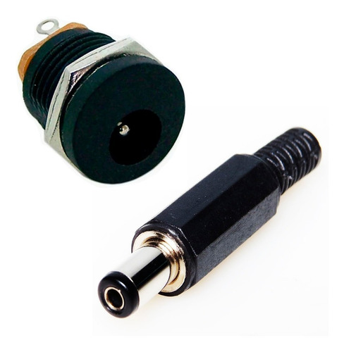 Imagem 2 de 2 de Conector Jack Rosca Painel Dc022 Fêmea + Plug P4 Macho 2.1