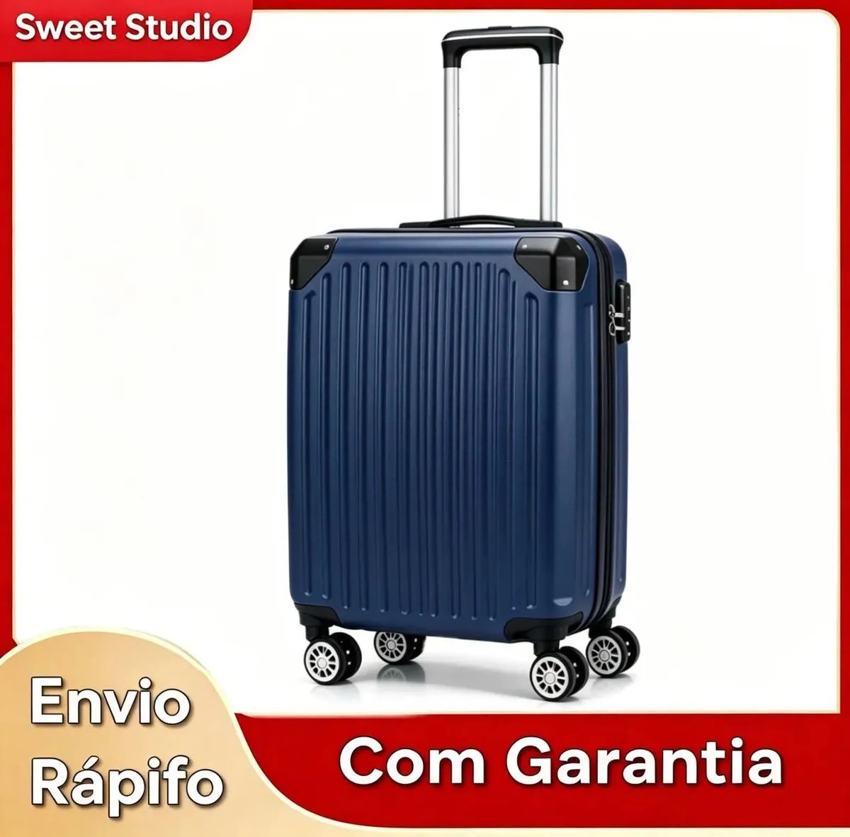 Mala de Bordo Rígida de ABS Sweet Studio com Rodas 360 e Zíper Extensor Azul