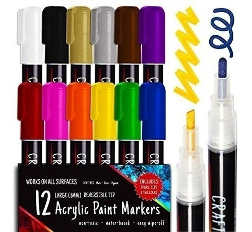 Kit De Boligrafos De Pintura Acrilica Premium Con 12 Colores