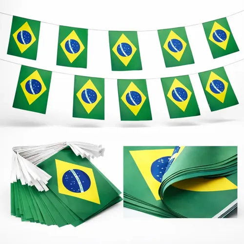 Varal Bandeiras Brasil 4m 12 Peças Copa Decoração Festa Brasil