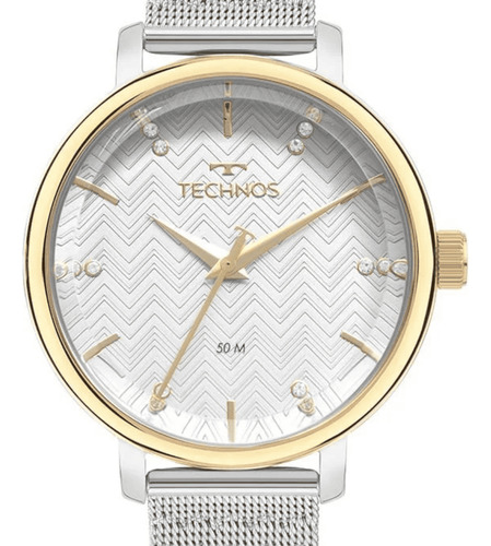 Relógio Technos Feminino Style Prata Dourado Pedras Fashion