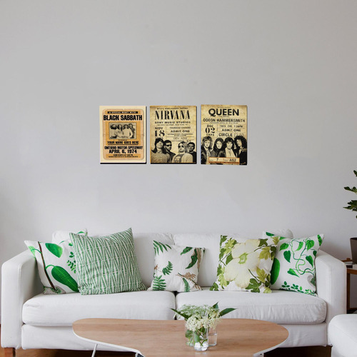 Imagen 3 de 3 de Triptico 60x25 Cms Decorativo Black Sabath, Nirvana, Queen