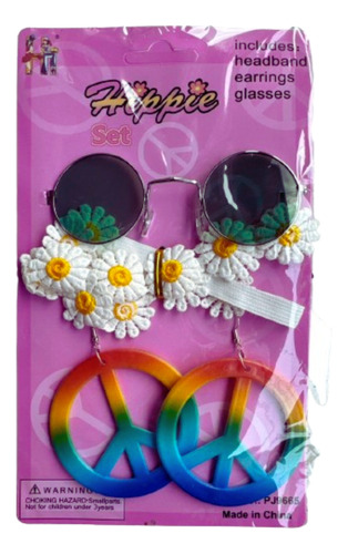 Kit Hippie Oculos Faixa Brincos Fantasia Cosplay Paz Amor 4
