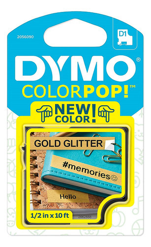 Fita Dymo D1 Dourado Glitter Letra Preta 12mm