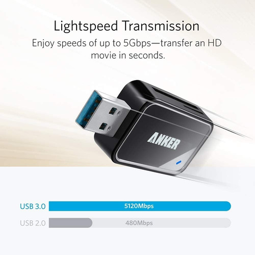 Leitor De Cartão Sd Anker 2 Em 1 Usb 3.0 Sdxc Sdhc Sd Mmc