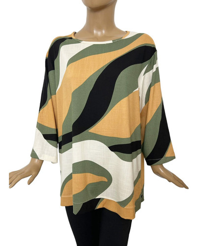 Imagen 3 de 4 de Blusa Remera Lino Estampada Manga 3/4 Talle Grande Especial