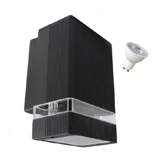 Aplique Difusor Aluminio Negro Ip65 Pared Exterior Intemperie Aluminio Tech I + Dicroica