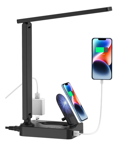 Lámpara De Escritorio Led Con Cargador Inalámbrico, Luz De M