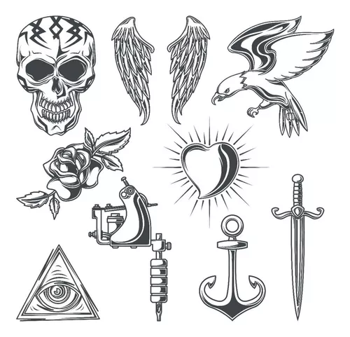 9 Tatuajes Temporales Símbolos1 Mano Cuello Gunface Tattoos