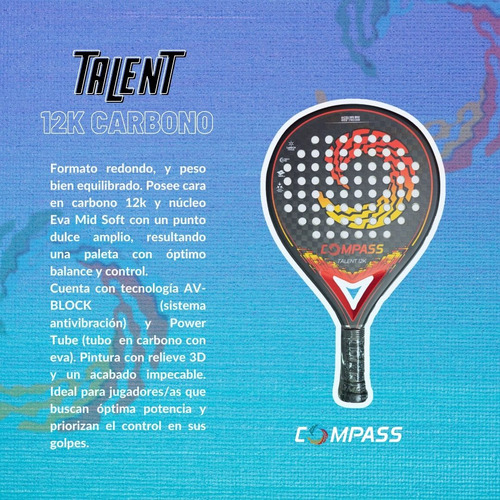 Paleta De Padel Compass Talent 2023 12k Carbon + Funda