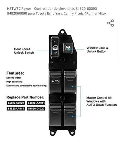 Mando Eleva Vidrios Lado Chófer Para Toyota Corolla Camry 