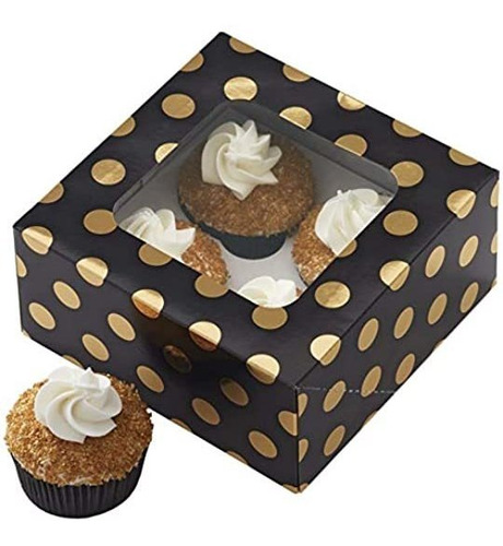 Paquete de 6 cajas para pop corn o cupcakes color melocotón con lunares dorados 
