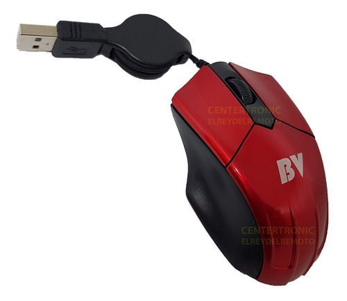 Mini Mouse Con Cable Usb Retractil Ideal Notebook Pc 800 Dpi Color Rojo