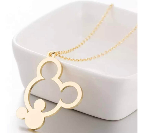 Set Collar Aretes Pulsera Mickey Mouse Baño De Oro Color Dorado