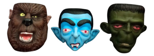 3 Macetas Monstruos- Dracula-frankenstein-hombre Lobo