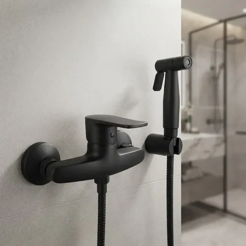 Monocomando Griferia Ducha Higienica Baño Negro Mate Acra Negro Mate ...