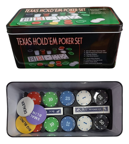 Poker Set Juego 200 Fichas Cartas Y Fichas Y Paño Black Jack