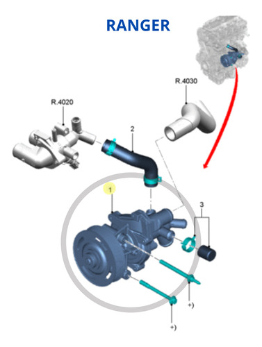 Bomba De Água Completa Da Ford Ranger 2.2l E Transit 2.2l
