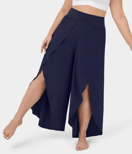 Pantalones Anchos De Cintura Alta Para Mujer Color Sólido