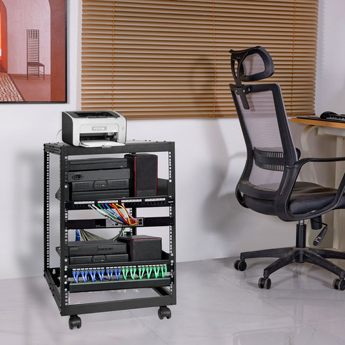 Rack Abierto Para Servidor 15u Profundidad Ajustable Vevor Color Negro