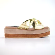 Comprar Sandalias Plataformas Cuero Dorado Base Moda Tendencia Quica