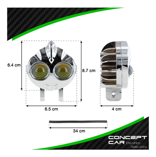 Par Faro Auxiliar Lupa Led Moto Cromado Flama Bicolor 12-24f