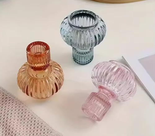 Castiçal Luzza Porta Velas Vidro Azul Duplo Mini Vaso