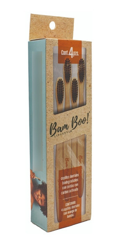 4 Pack Cepillo De Dientes Con Carbón Activado Bam Boo!