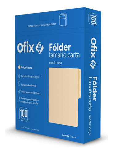 Folder Tamaño Carta Crema Ofix 100 Piezas Cartulina Bristol