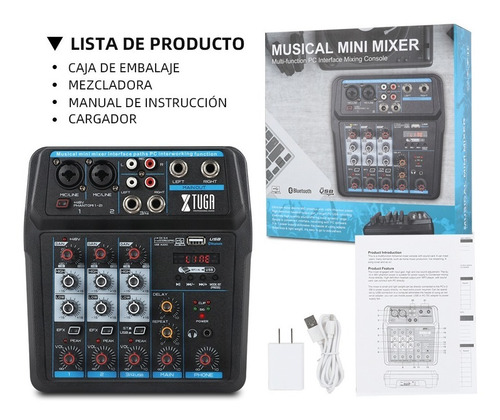 Mezcladora Tarjeta Audio Bluetooth Power Effects 4 Canales